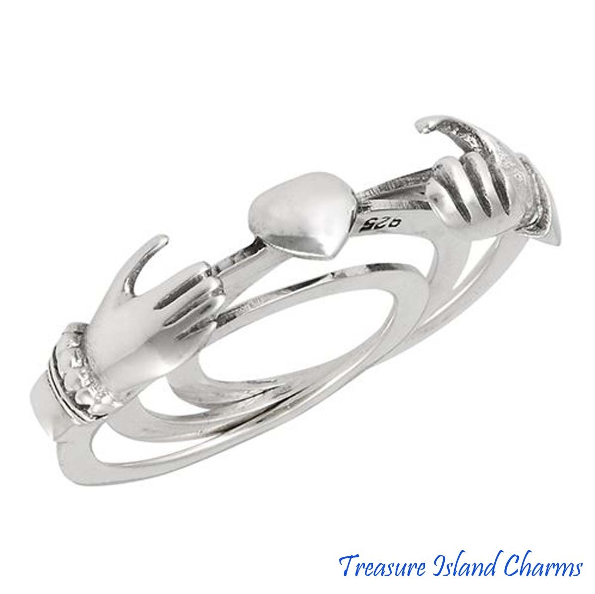 Gimmel Gimmal Claddagh Hands Heart 925 Sterling Silver Ring Opens Size 5,6,7,8,9