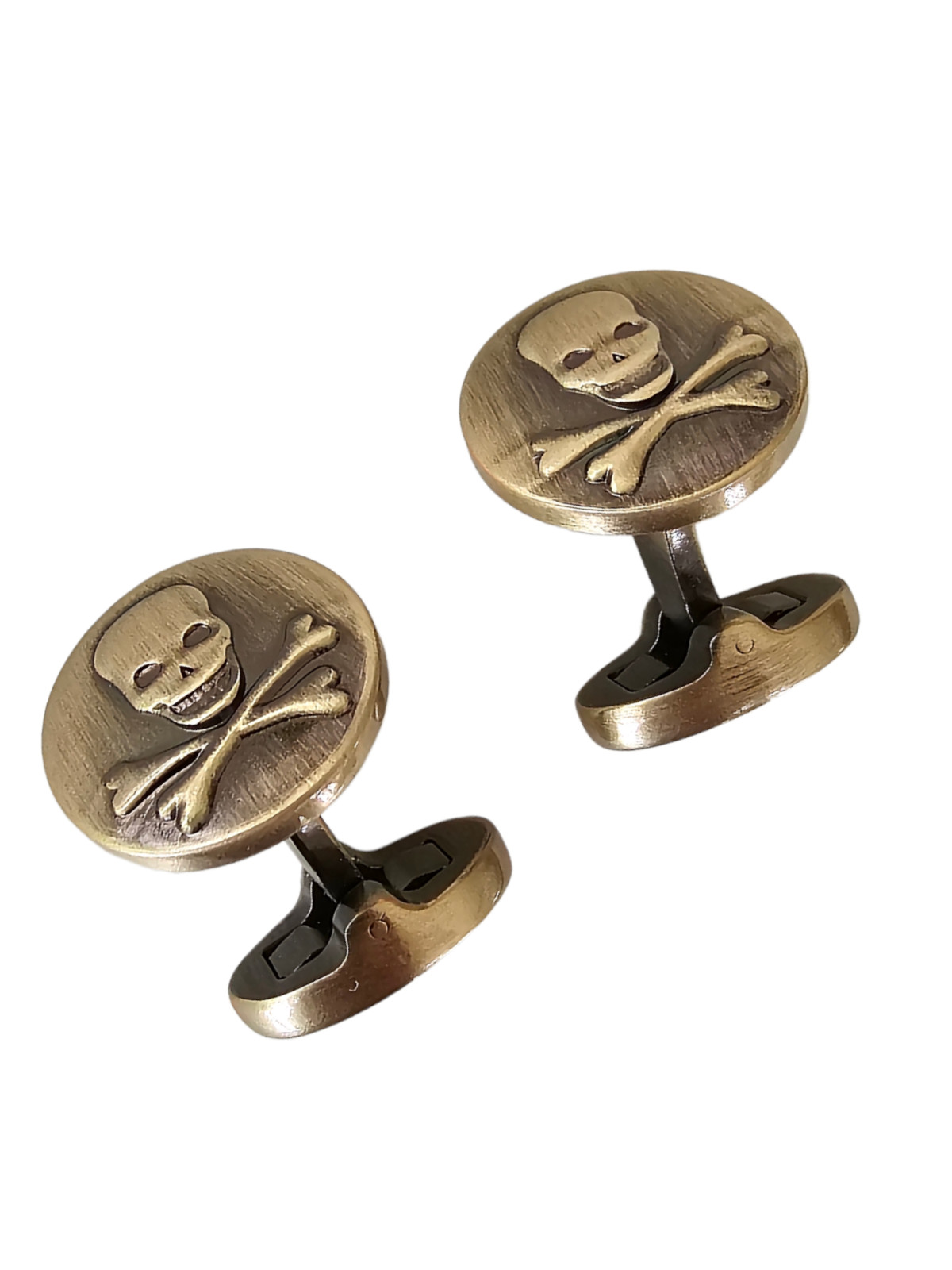 J Hilburn Skull & Crossbones Brushed Bronze Cufflinks – Made in United Kingdom