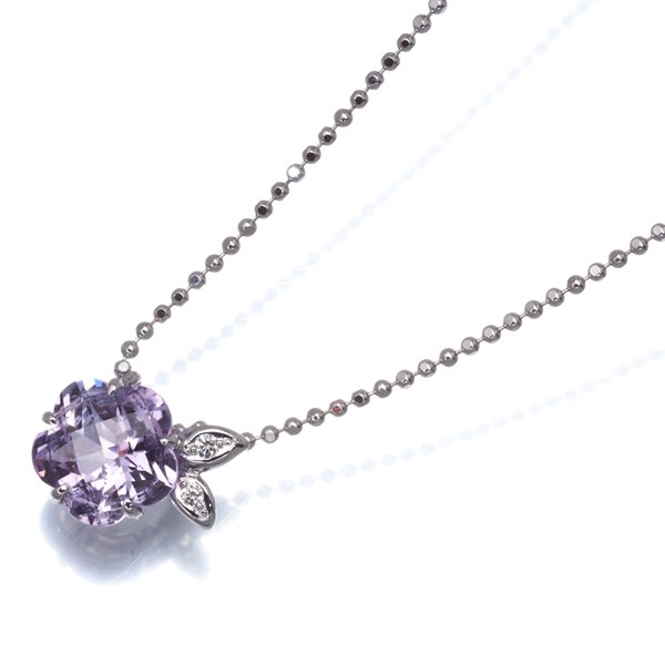 Auth TASAKI Necklace Amethyst Diamond 0.02ct Flower 18K 750 White Gold