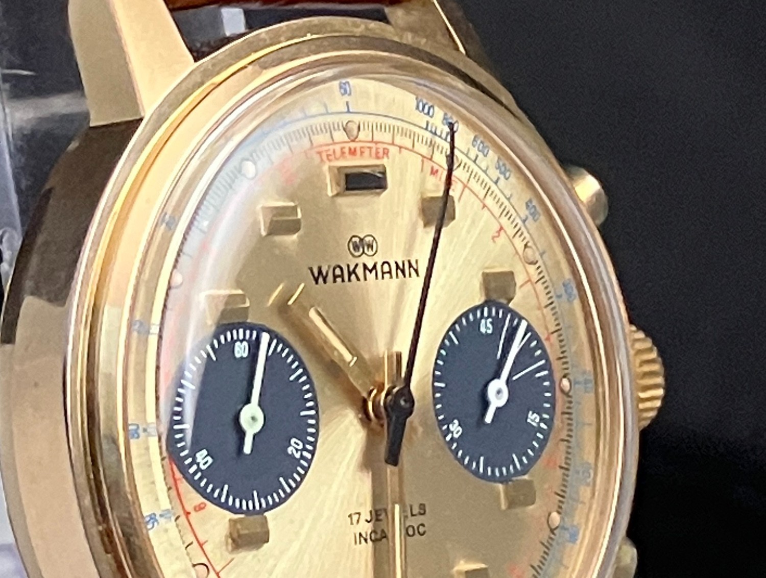 Vintage Wakmann 1376 Chronograph Valjoux 7733 Gold-tone, Working Well