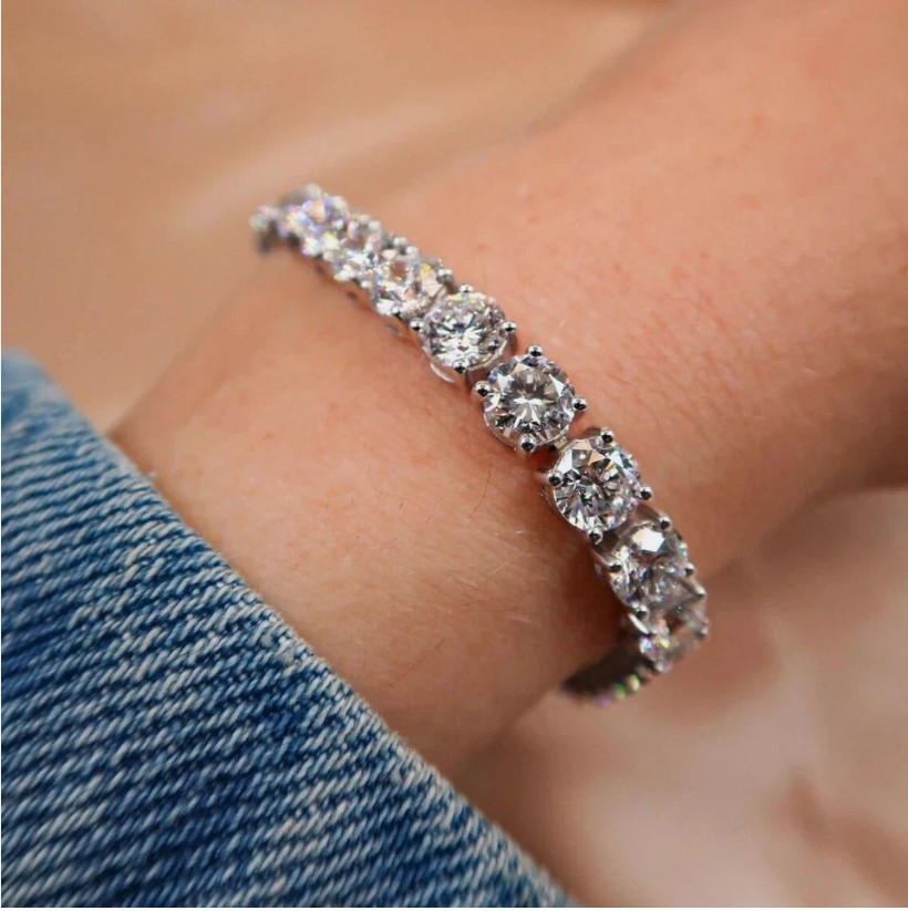 Round Lab Grown Diamond 9.50 Ct Certified Tennis Bracelet 14k White Gold Plated