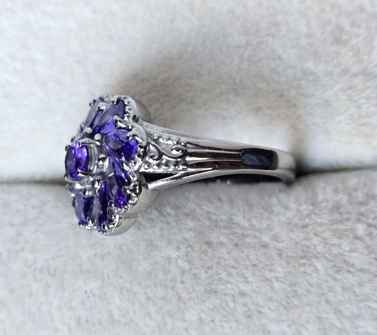 Purple Iolite Floral Ring in Surgical Stainless Steel, 2.85 ctw Size 7