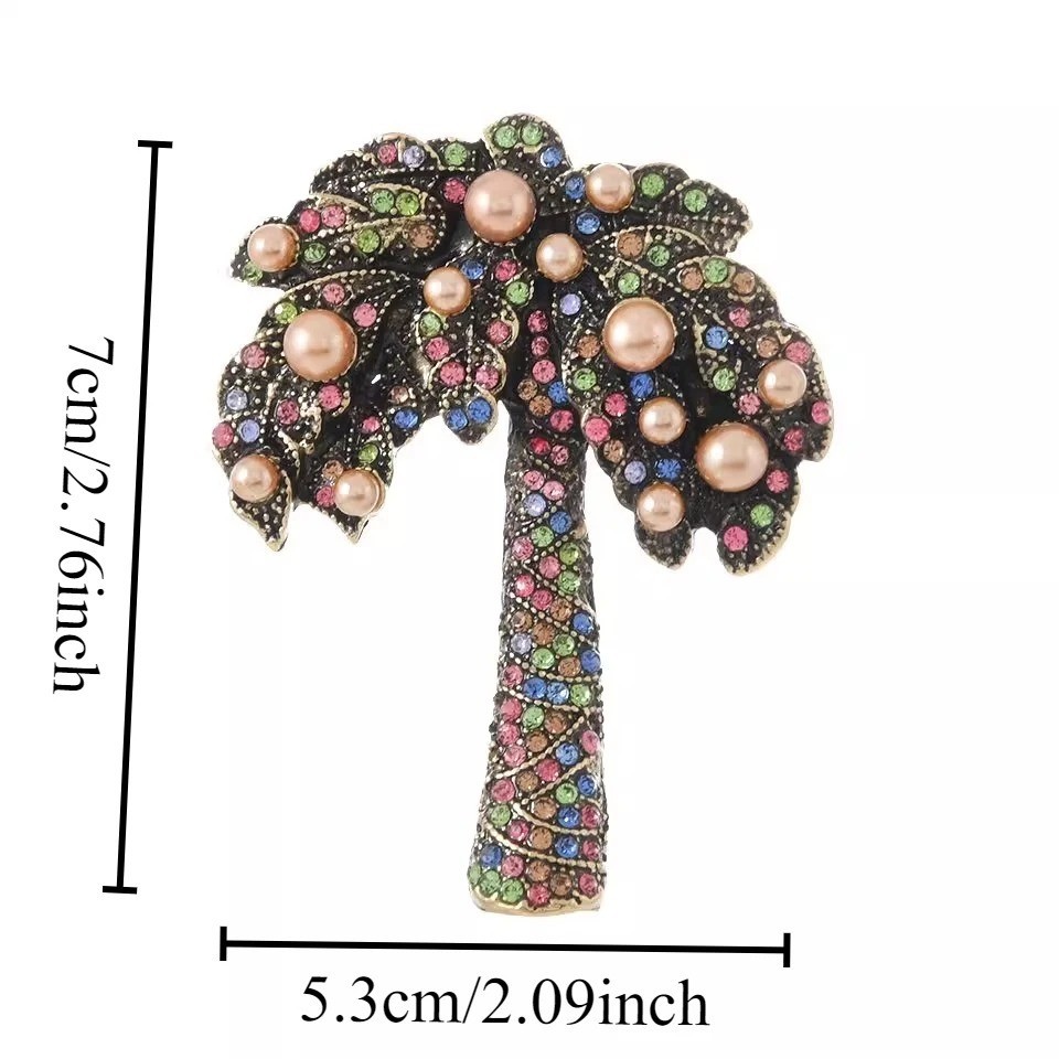 Baroque Palm Tree Brooch Crystal Rhinestone Coconut Pin Jewelry Gift Unisex