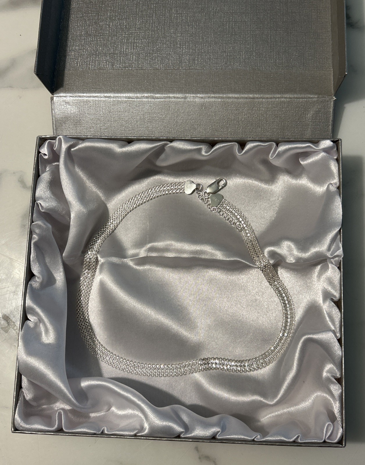 Italian 925 Sterling Silver (16.9 g) Flat Woven Chain 18″ X 5/8″ w/ 2″ extender