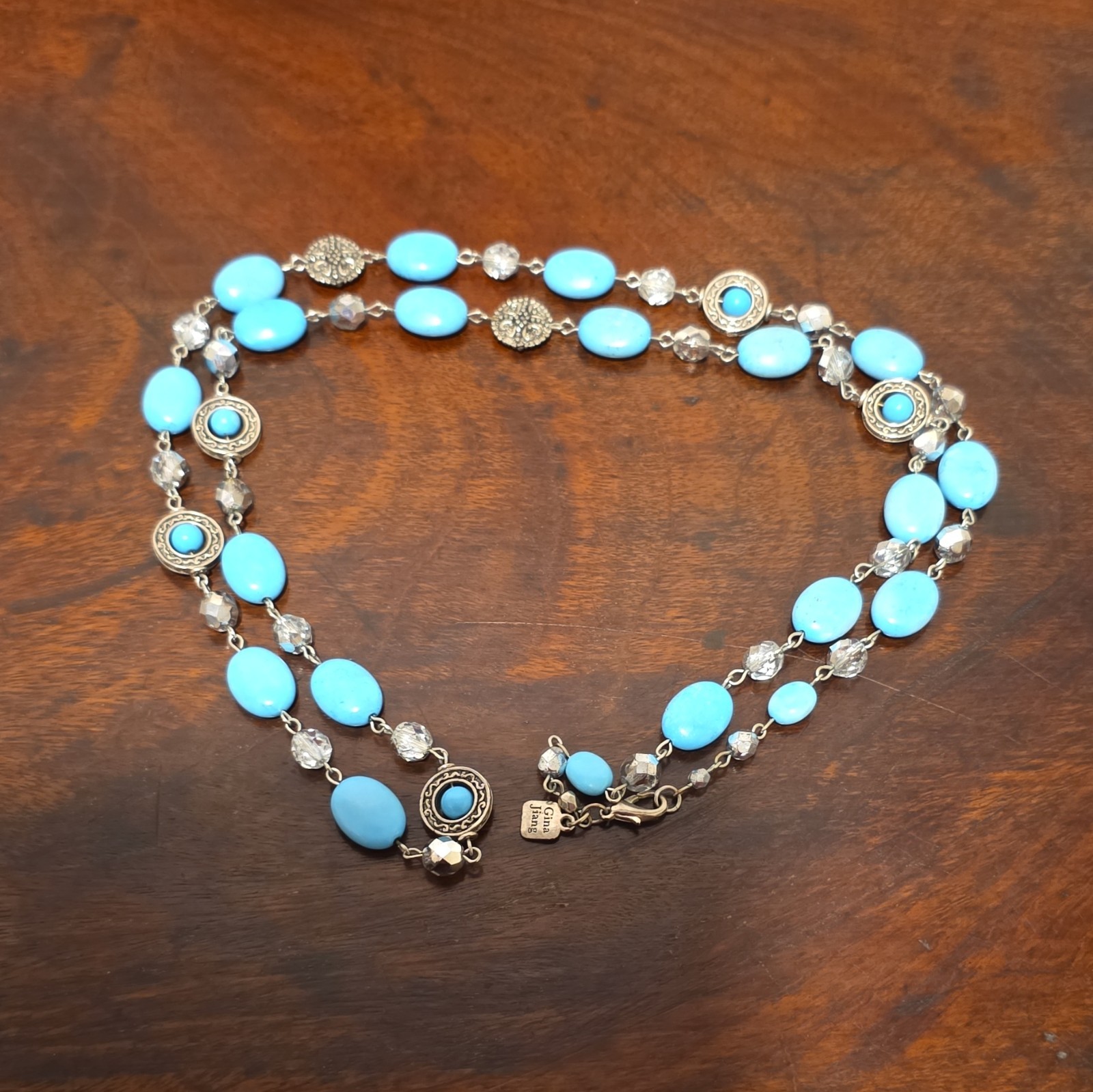 Gina Jiang Blue Turquoise Gemstone Long Necklace Natural Stone