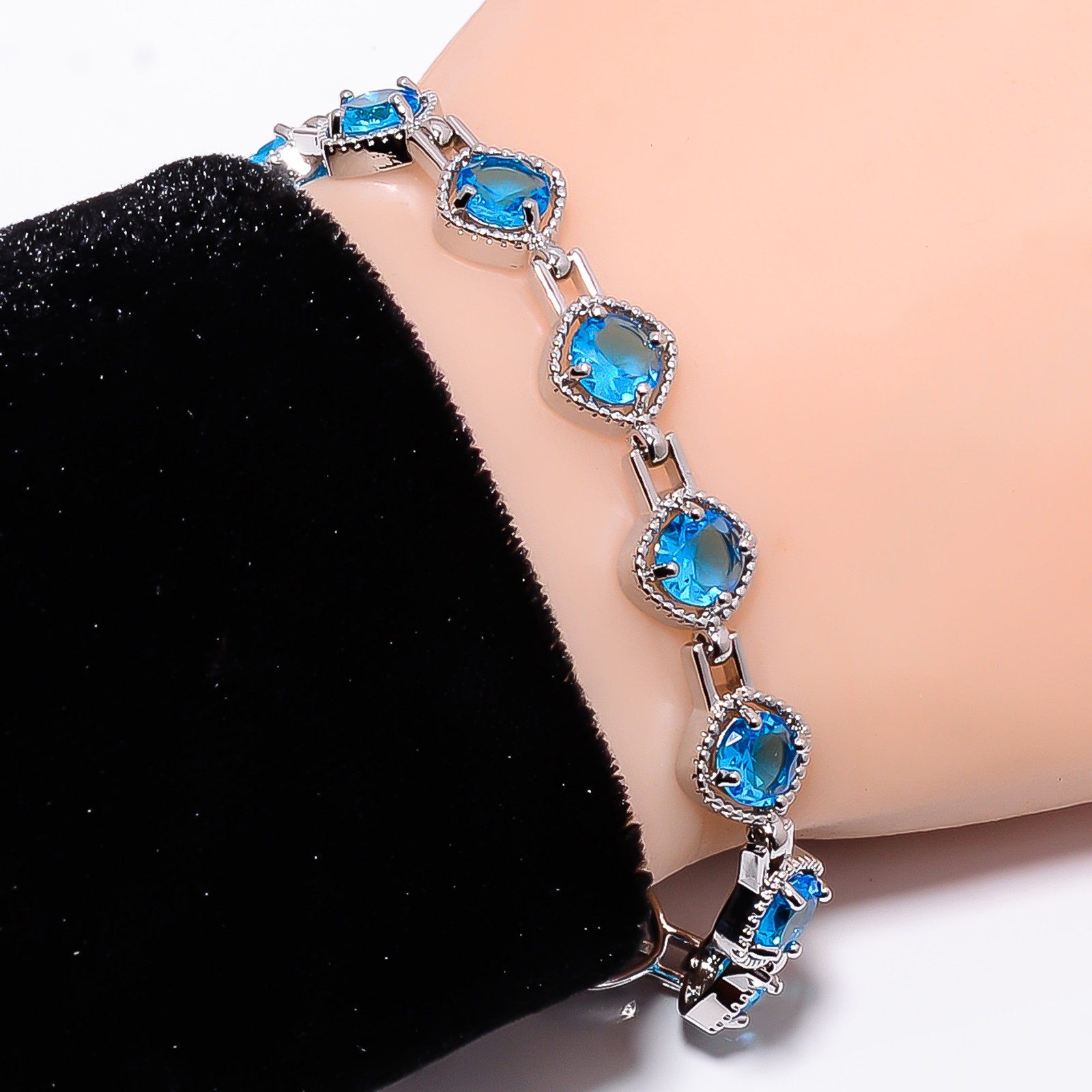 Blue Topaz 925 Sterling Silver Adjustable Bracelet 7-8″ B12735, Gift for her