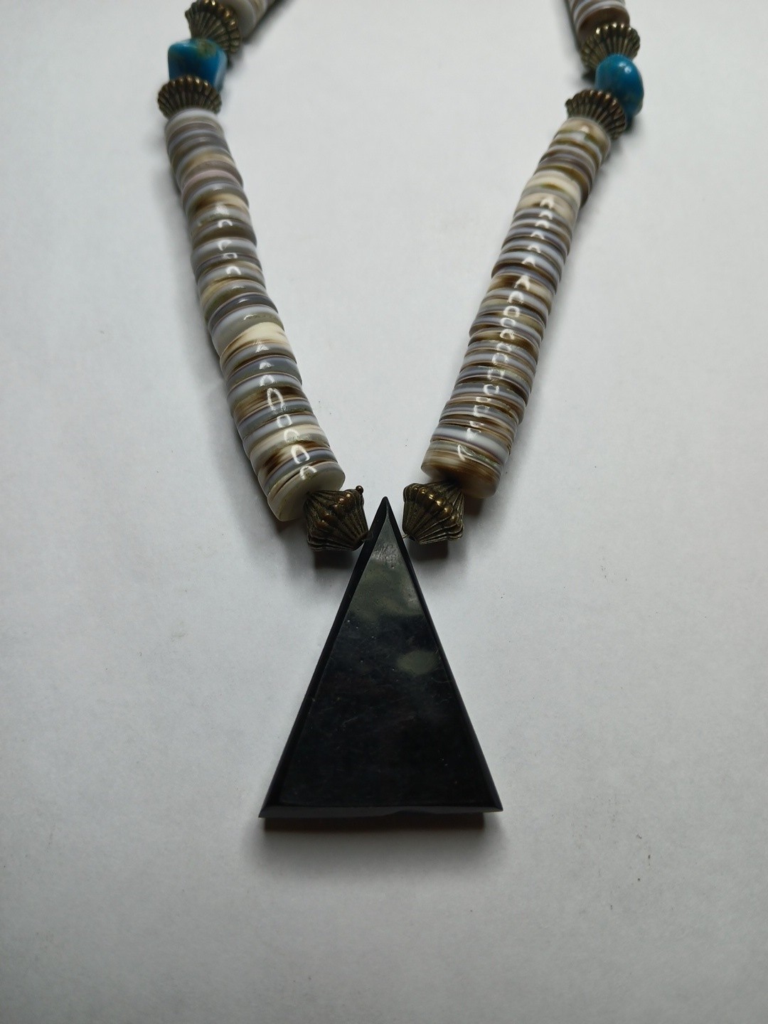 Vintage Turquoise Mosiac Inlay Shell Necklace 18″