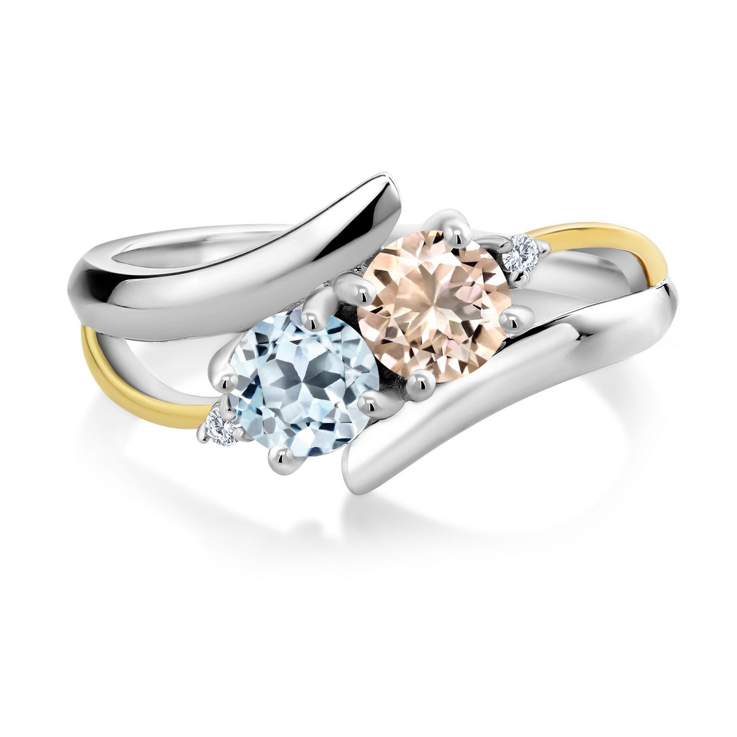 925 Silver and 10K Yellow Gold Peach Morganite Sky Blue Topaz and White Lab
