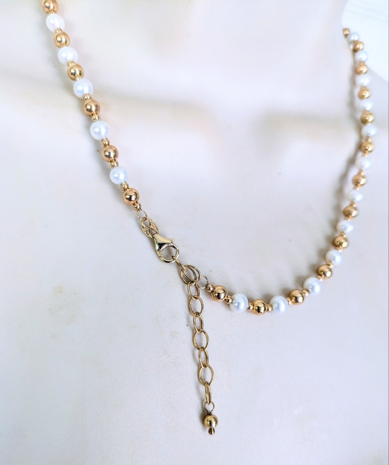 14K Solid Yellow Gold – ETERNAGOLD BEAD BALL & PEARL ADJUSTABLE NECKLACE NWOT