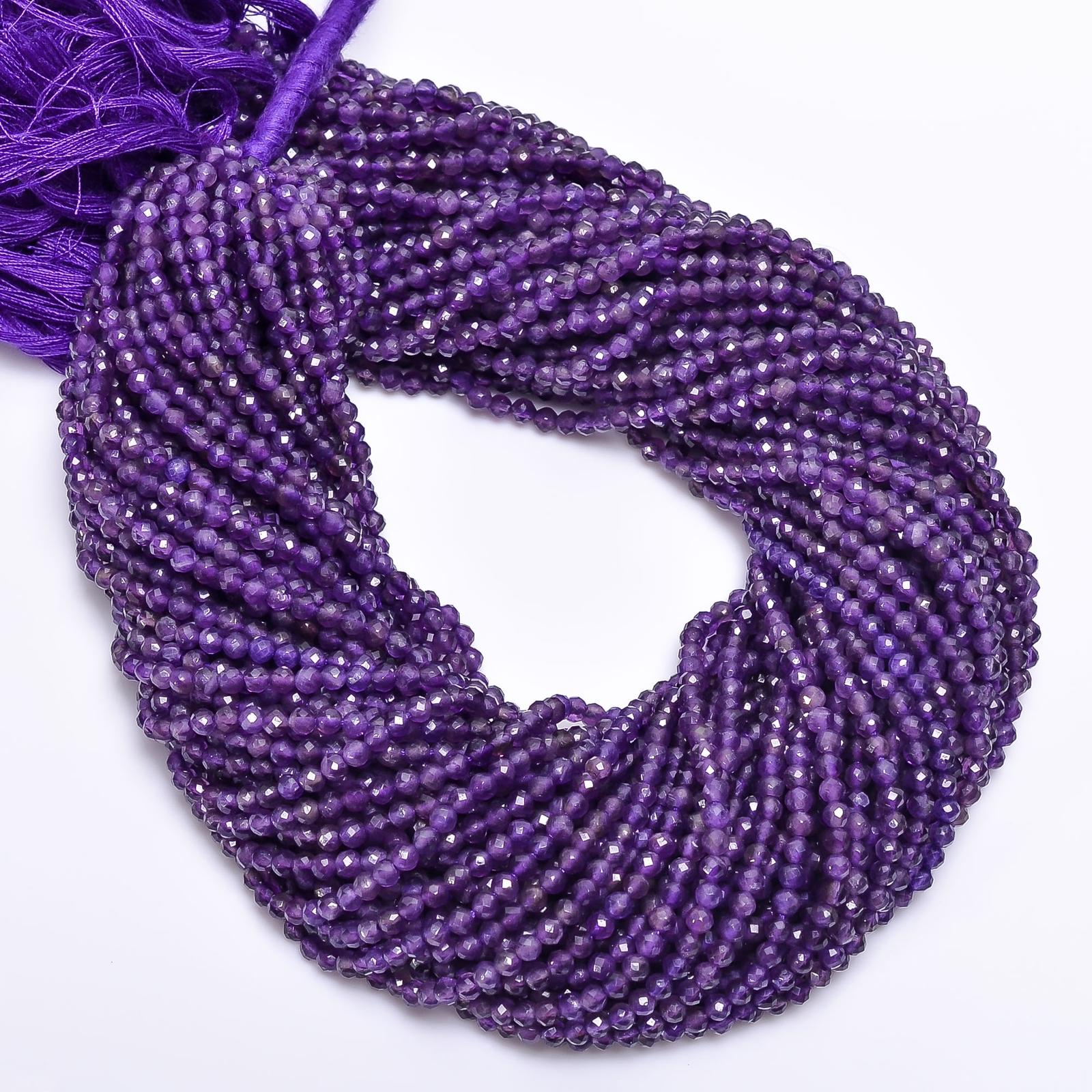 Natural Amethyst Gemstone Round Shape Faceted Beads 3X3 mm Strand 13″ EB-412