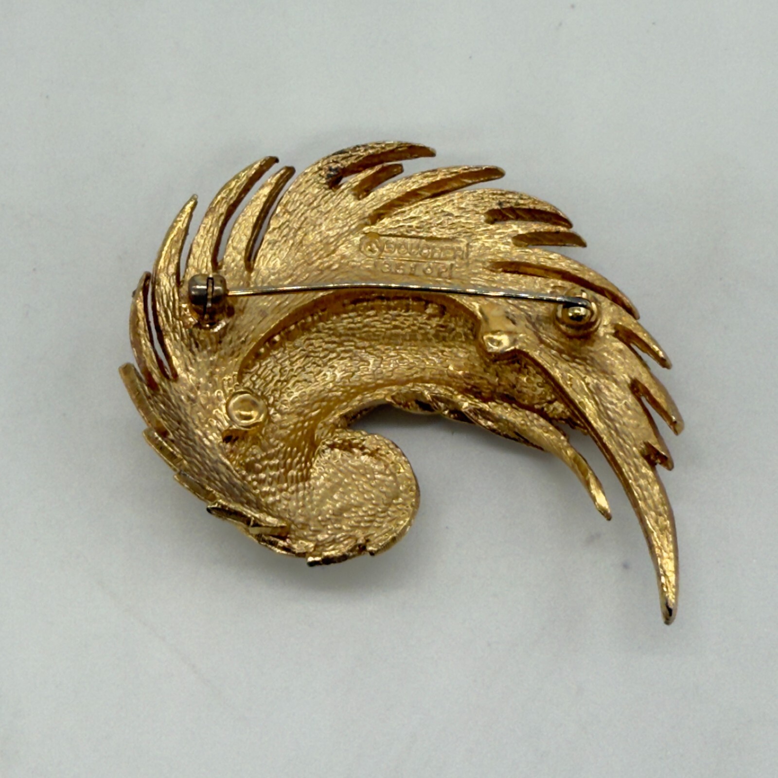 Vintage Boucher Brooch Gold Tone Feather Pearl READ