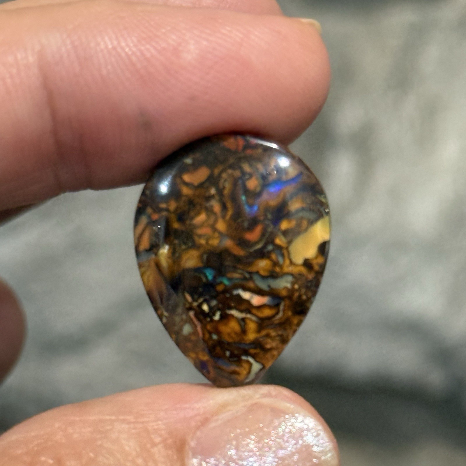 14.2ct 22.3×16.6×4.5mm Colorful Australian Koroit Boulder Opal Drop Cabochon Gem
