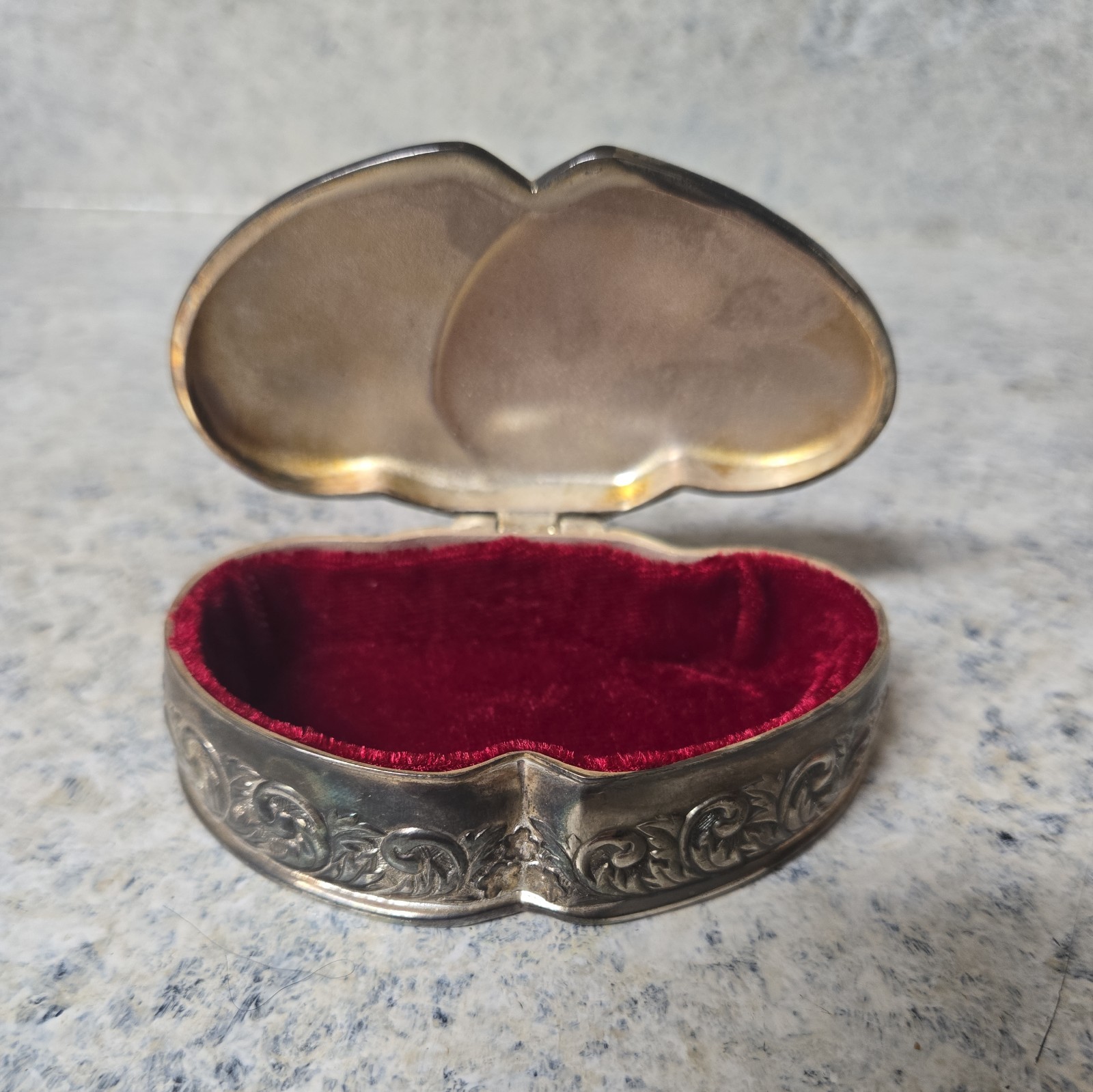 Vintage Silver Plate Double Heart Jewelry Keepsake Box Free Shipping