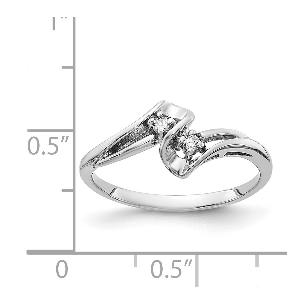 14k White Gold 2-Stone 1/20 carat Diamond Bypass Ring Size 6