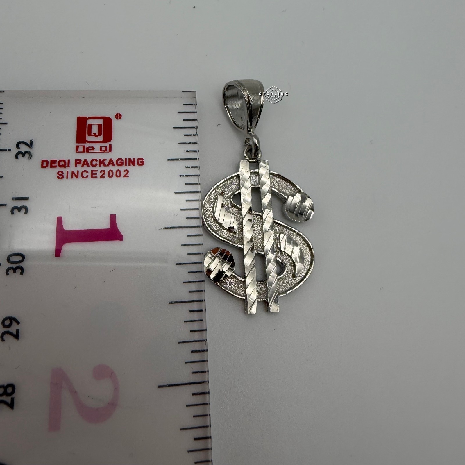 Solid 925 Sterling Silver Detailed Dollar Money Pendant + Steel Rope Chain