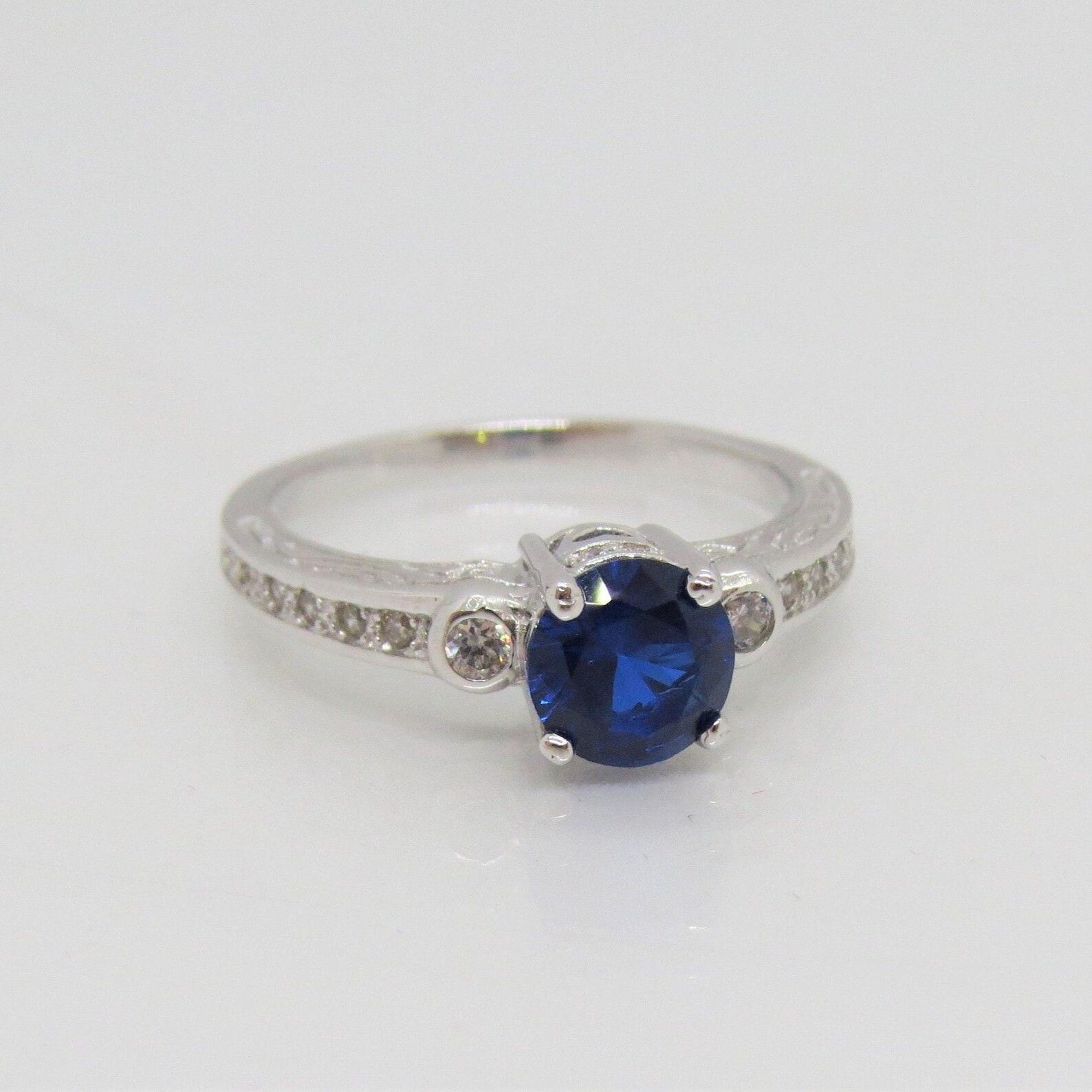 2.50 Ct Round Cut Natural Sapphire Diamond Wedding Ring 14K Solid White Gold 6