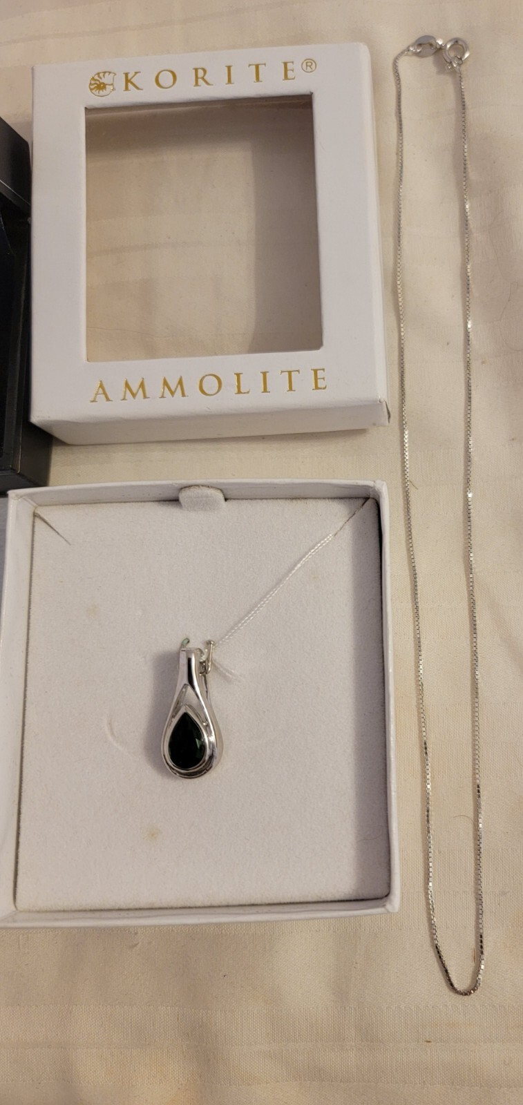KORITE AMMOLITE SET Teardrop Pendant,16″ Sterling Silver Necklace,Earrings