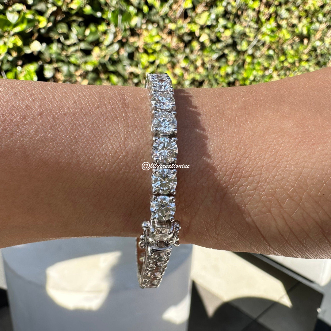 16.50 Carat Round Lab Grown Diamond Tennis Bracelet 6.50 Inch 10K Gold
