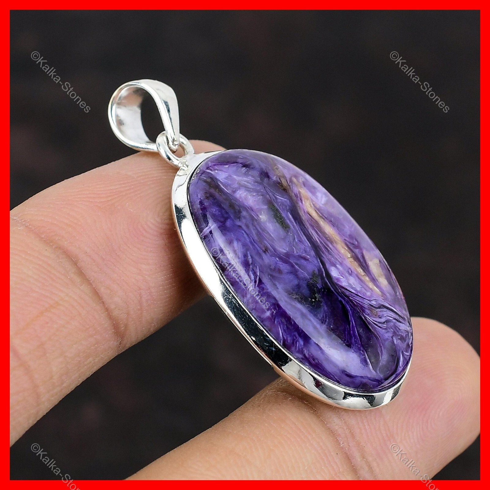 New Year Deal 925 Sterling Silver Oval Natural Russian Charoite Pendant Jewelry