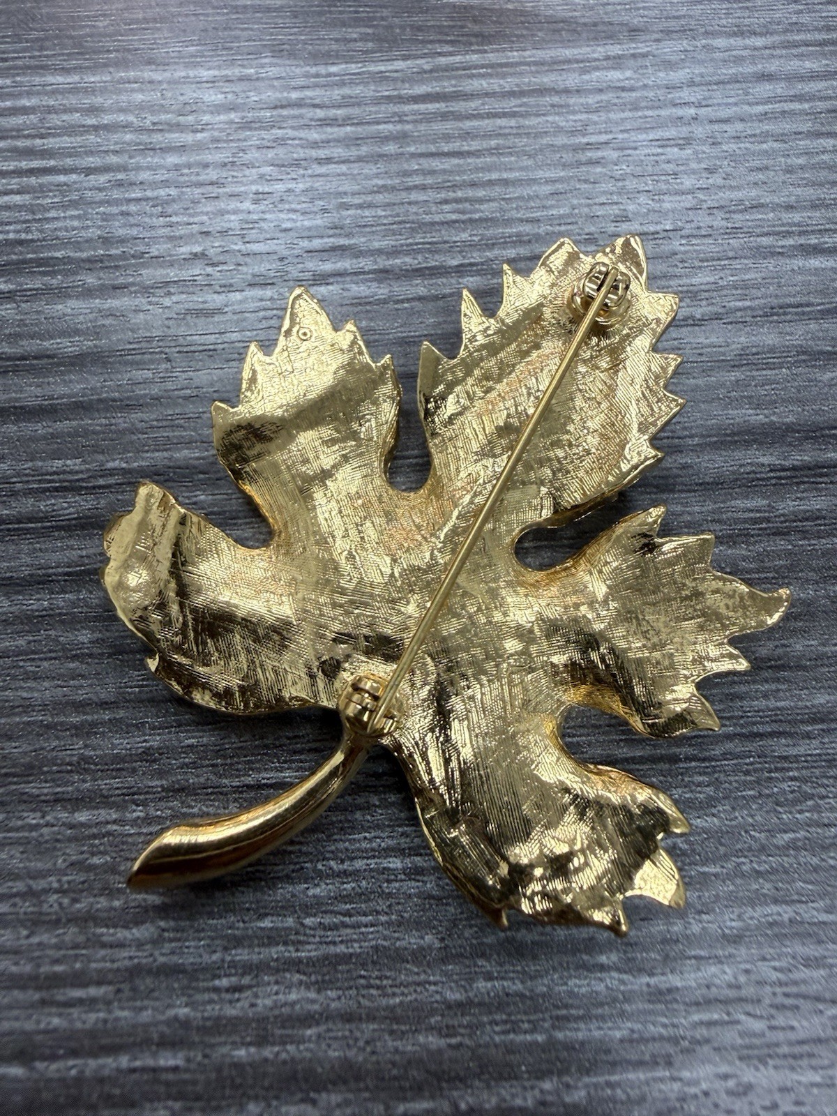 Gold Tone Leaf Brooch Pin, Metal, Nature Theme, No Stone, 2.75 in
