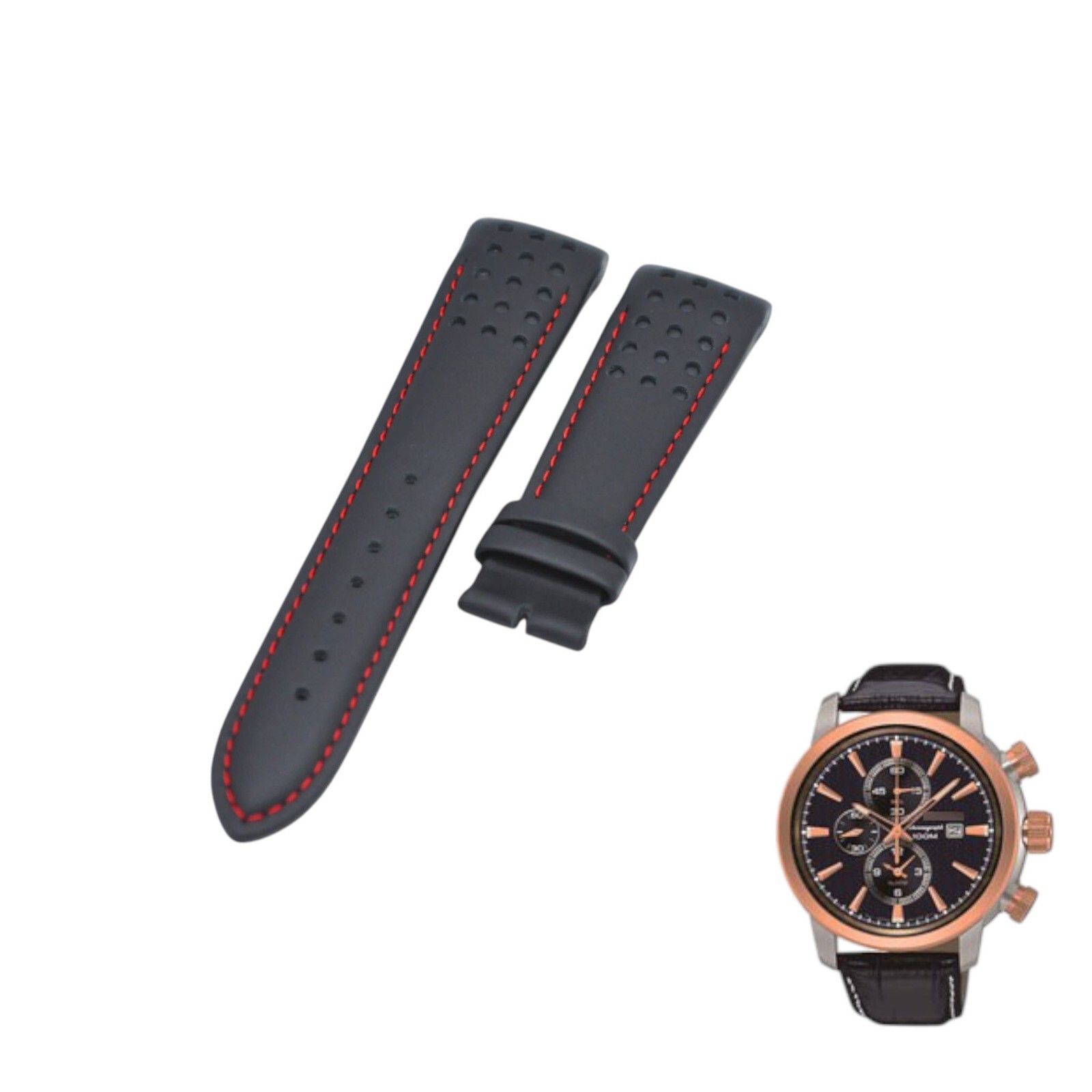 Sportura SNAE69P 21mm Black Leather Watch Strap For Seiko