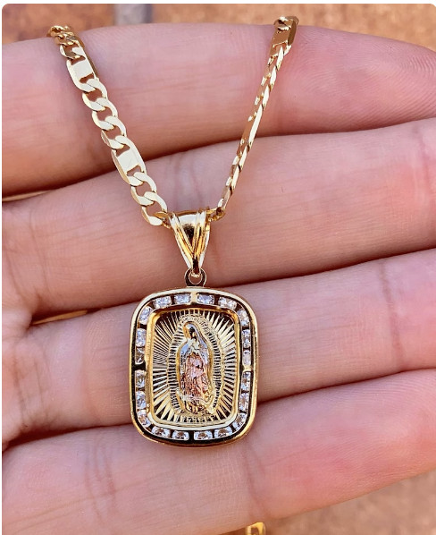 Mens Virgen De Guadalupe Necklace 24″ 14K Gold Filled Cadena Oro Laminado Hombre