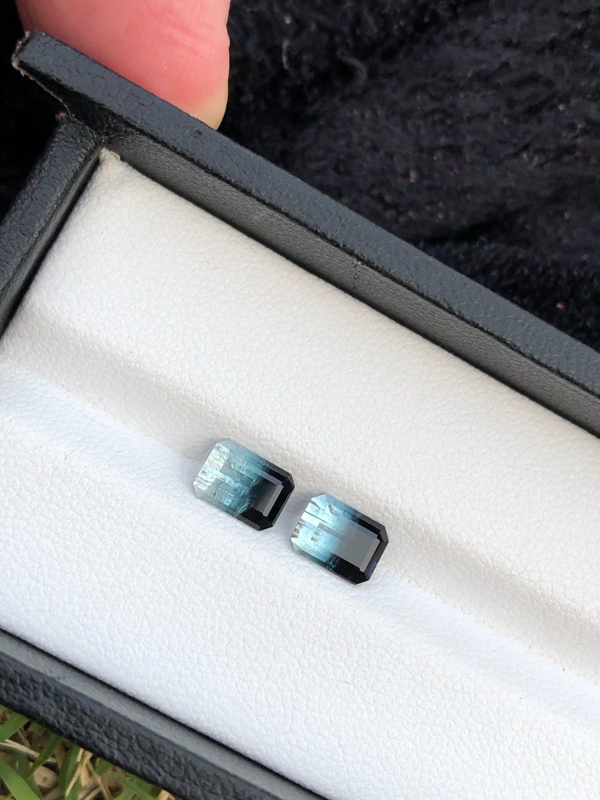 Natural Tri Color Tourmaline Emerald cut Faceted Pair