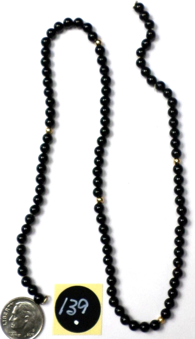Vintage 16″ – 4.3mm Black Onyx w/6 -14K Gold Beads &Loops to Be Necklace Strand