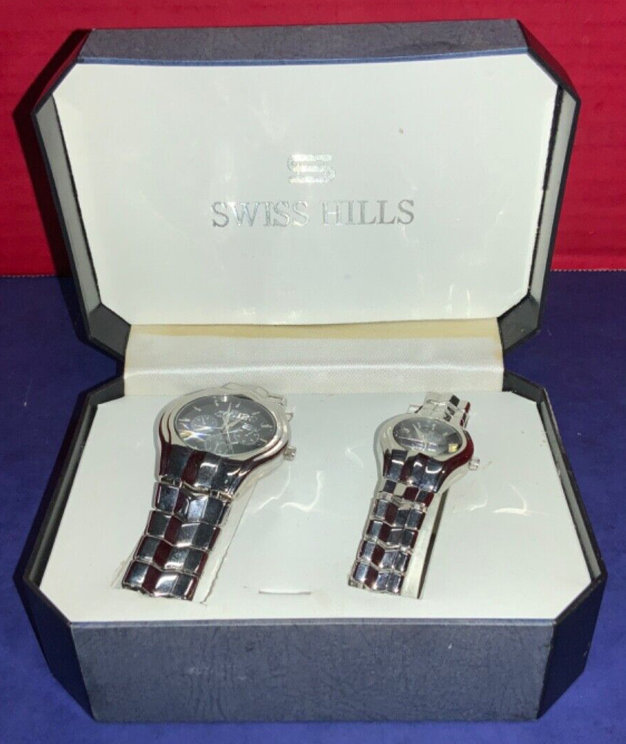 Swiss Hills Quartz Water Resistant Pair of Watches No. 2048 w/ Box