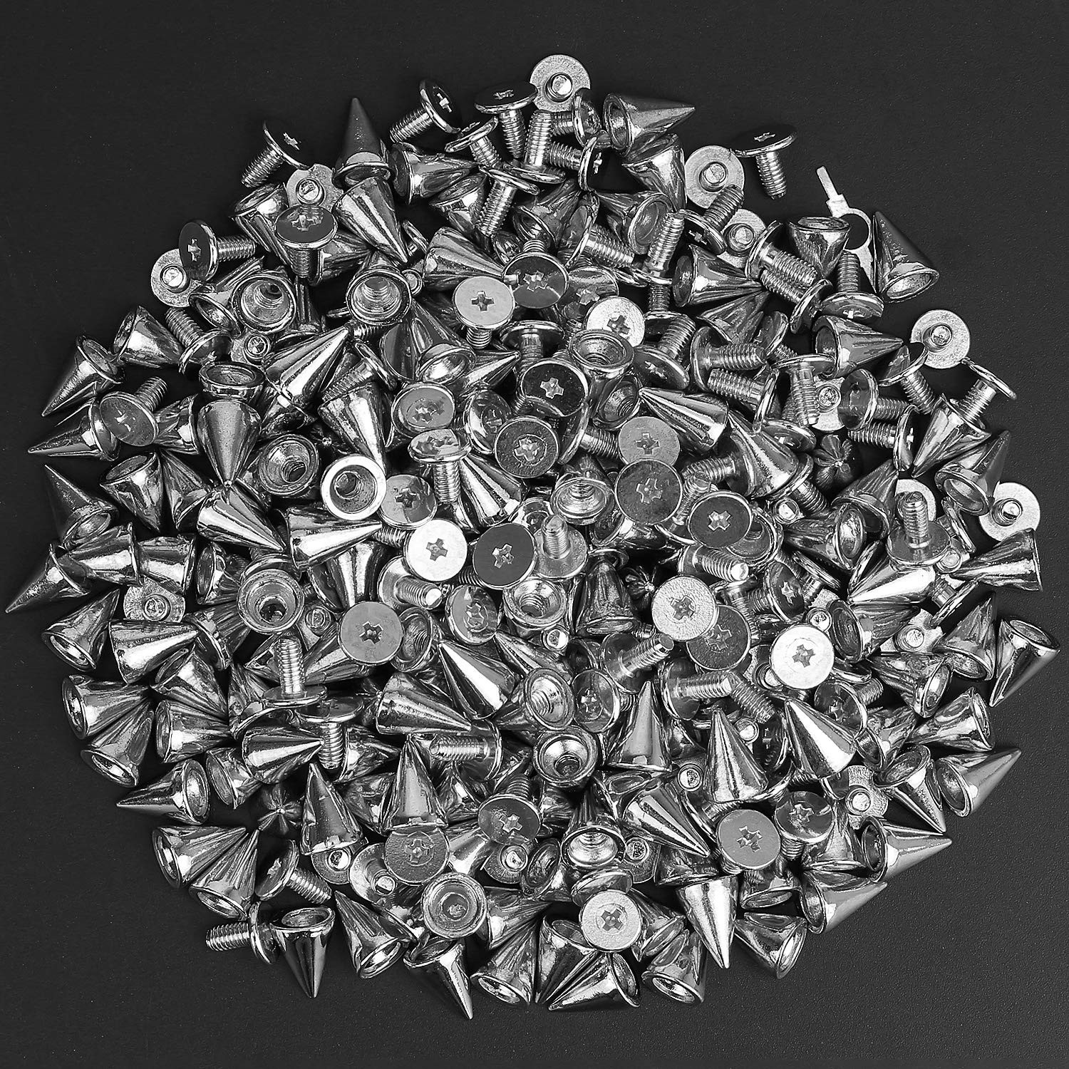 HELIFOUNER 200 Pieces 7mm x 9.5mm Silver Bullet Cone Spikes and Screw Back Studs