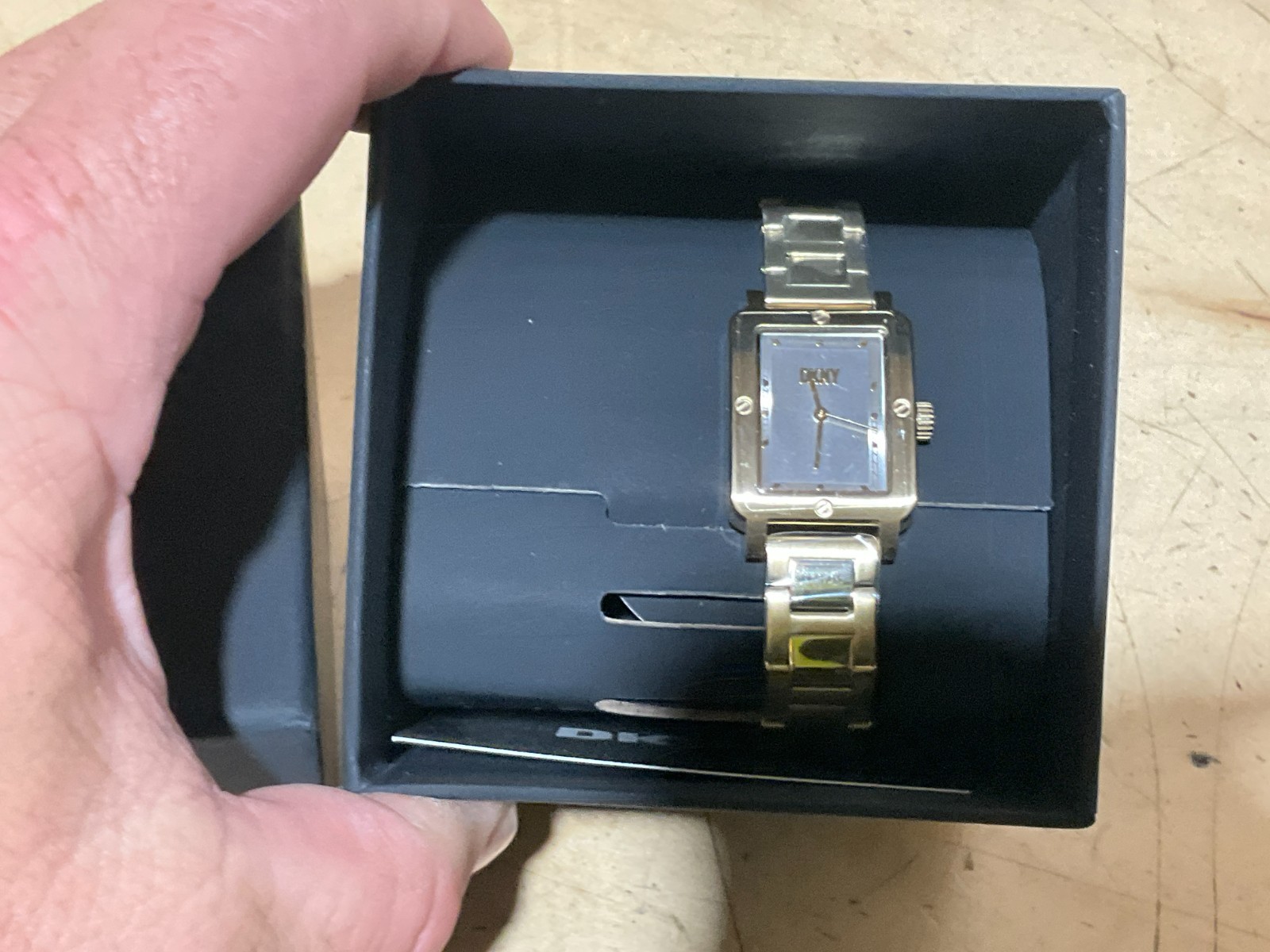 DKNY Women’s City Rivet Rectangular Three-Hand Gold-Tone Stainless – NY6689 -NEW