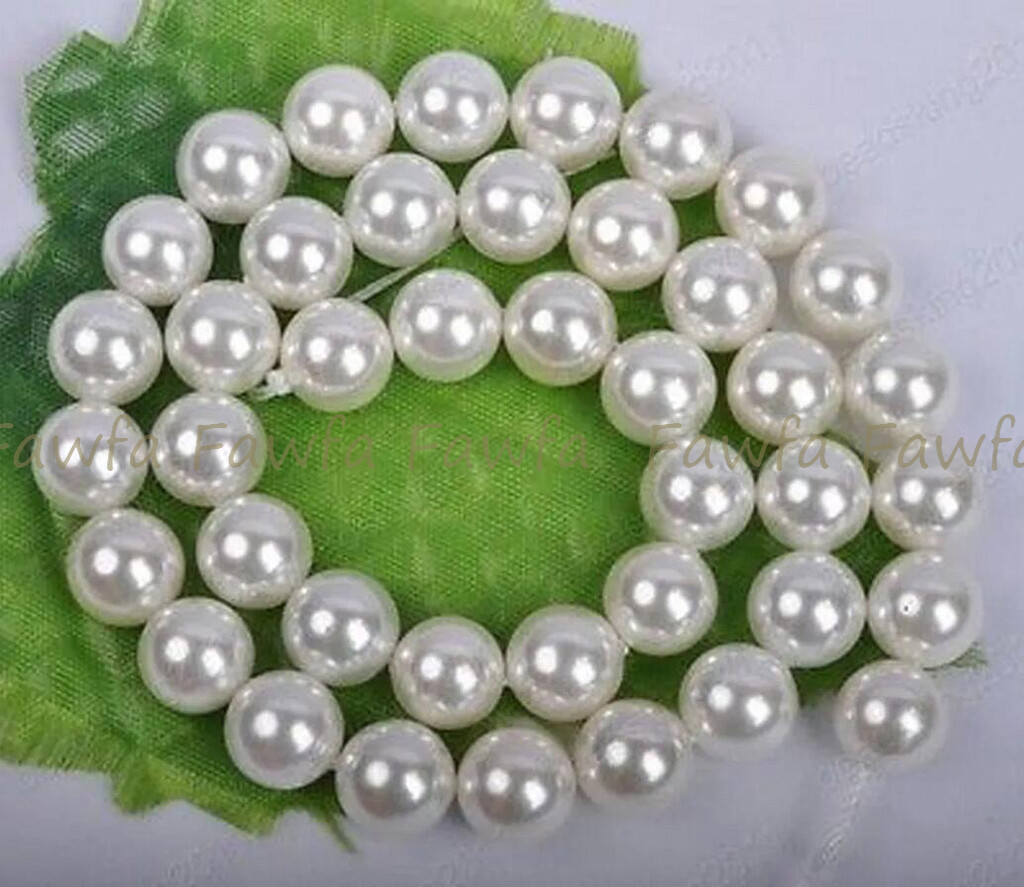 3mm 4mm 6mm 8mm 10mm 12mm 14mm 16mm 18mm 20mm White Shell Pearl Loose Beads 15″