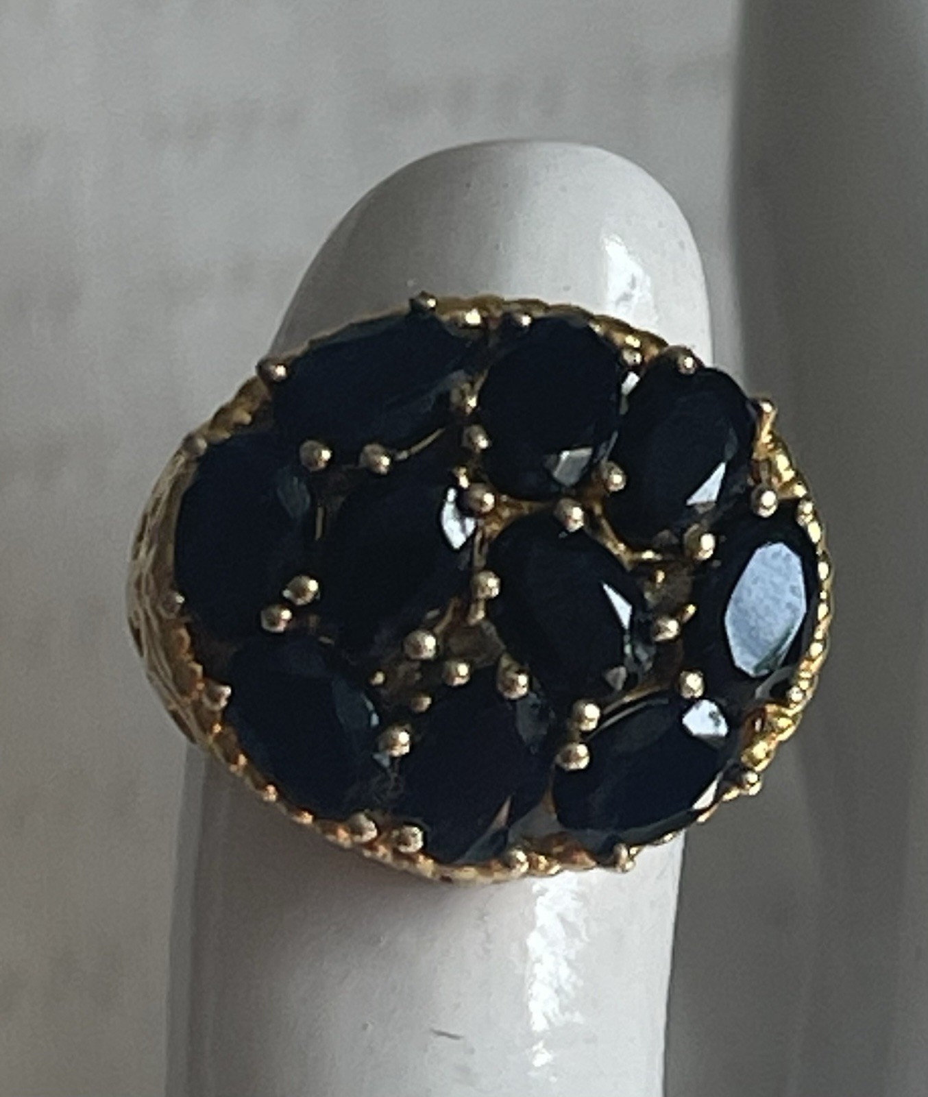 Gorgeous Karis STS Gold Plated Black Onyx Stones Cocktail Ring Size 5.5-6