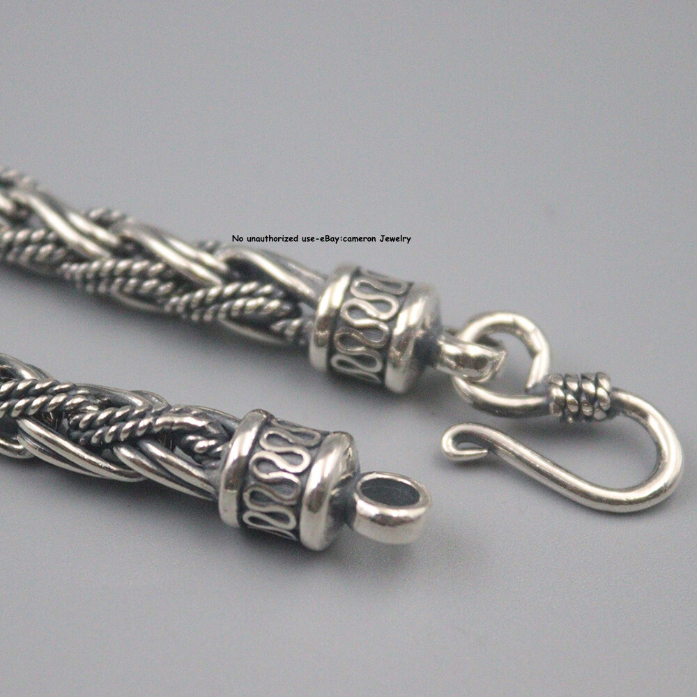 Solid S925 Sterling Silver Chain 7mm braided Wheat Link Bracelet 34-35g 7.9inch