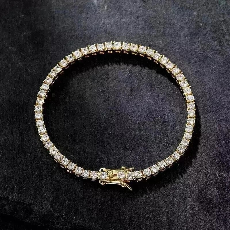 Round Cut Lab Grown Diamond Tennis Bracelet For Wedding Gift In 14K Yellow Gold