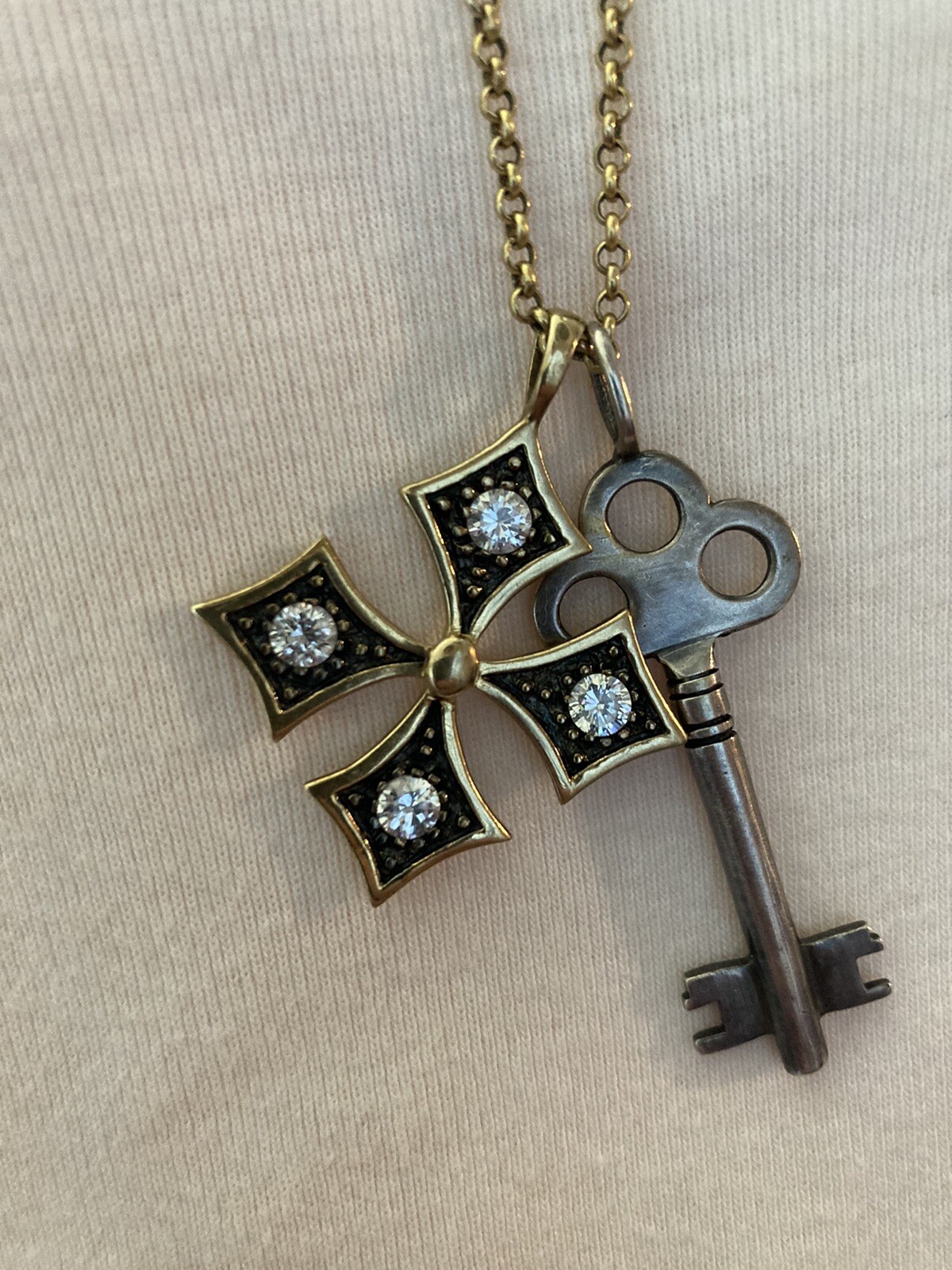 Stella & Dot Liv Multi Charm Necklace Maltese Cross Silver Key From Estate