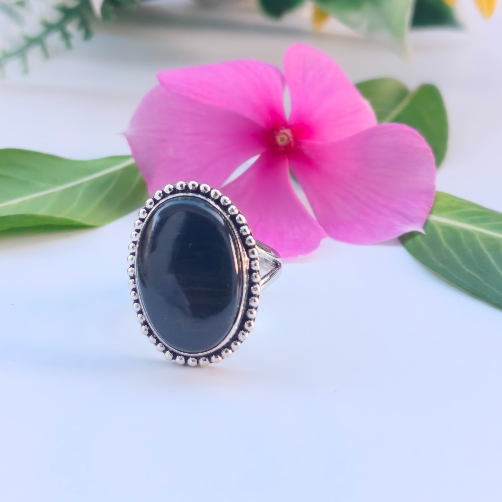 Black Fossil Coral Gemstone 925 Silver Handmade Statement Ring Jewelry