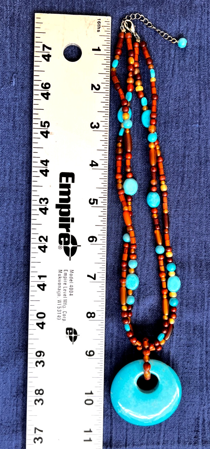 Beaded Necklace 17.5 To 19.5 Inches Long Lobster Clasp Turquoise Blue Brown