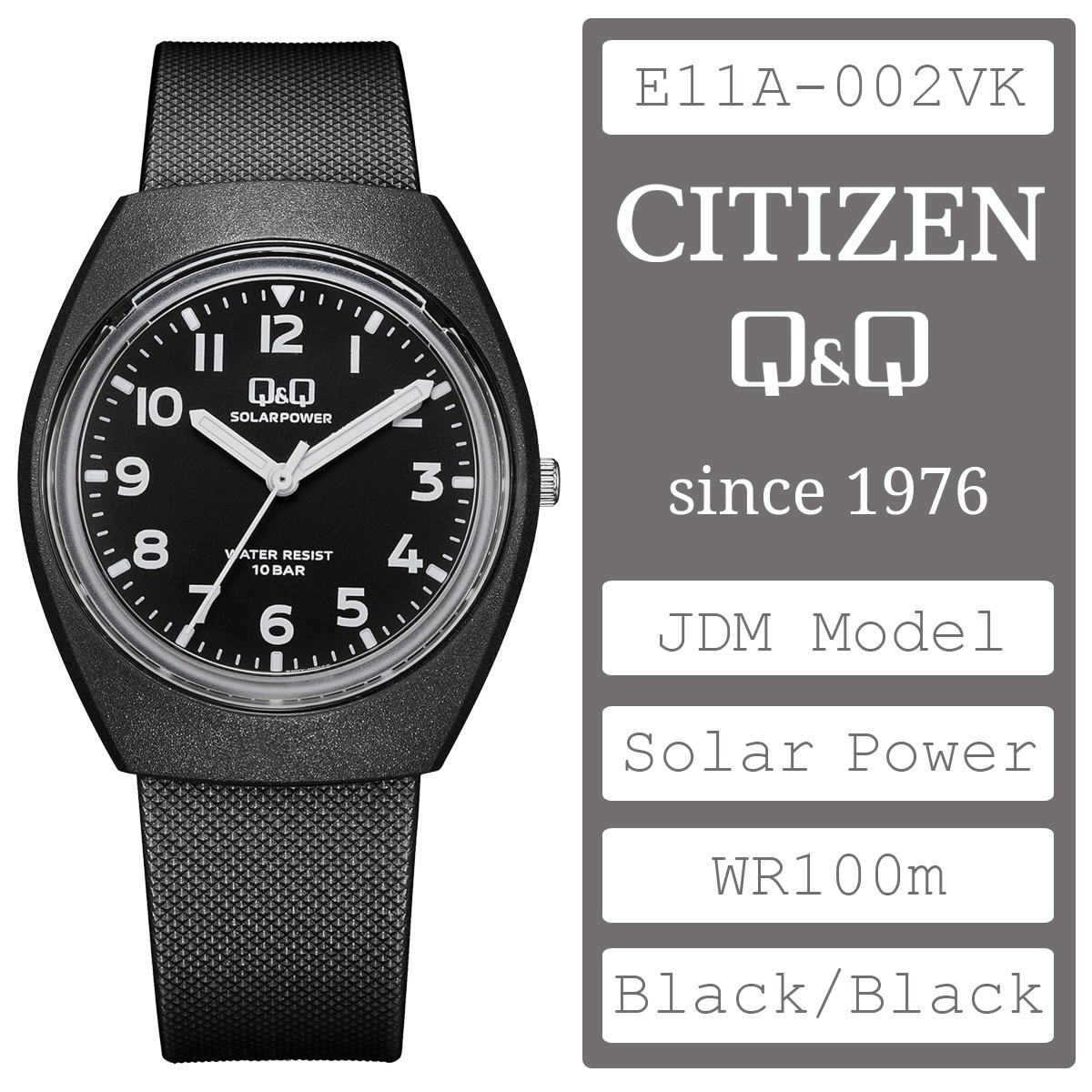 CITIZEN Q&Q Solar Power Watch WR 100m Black/Black JDM Model from Japan