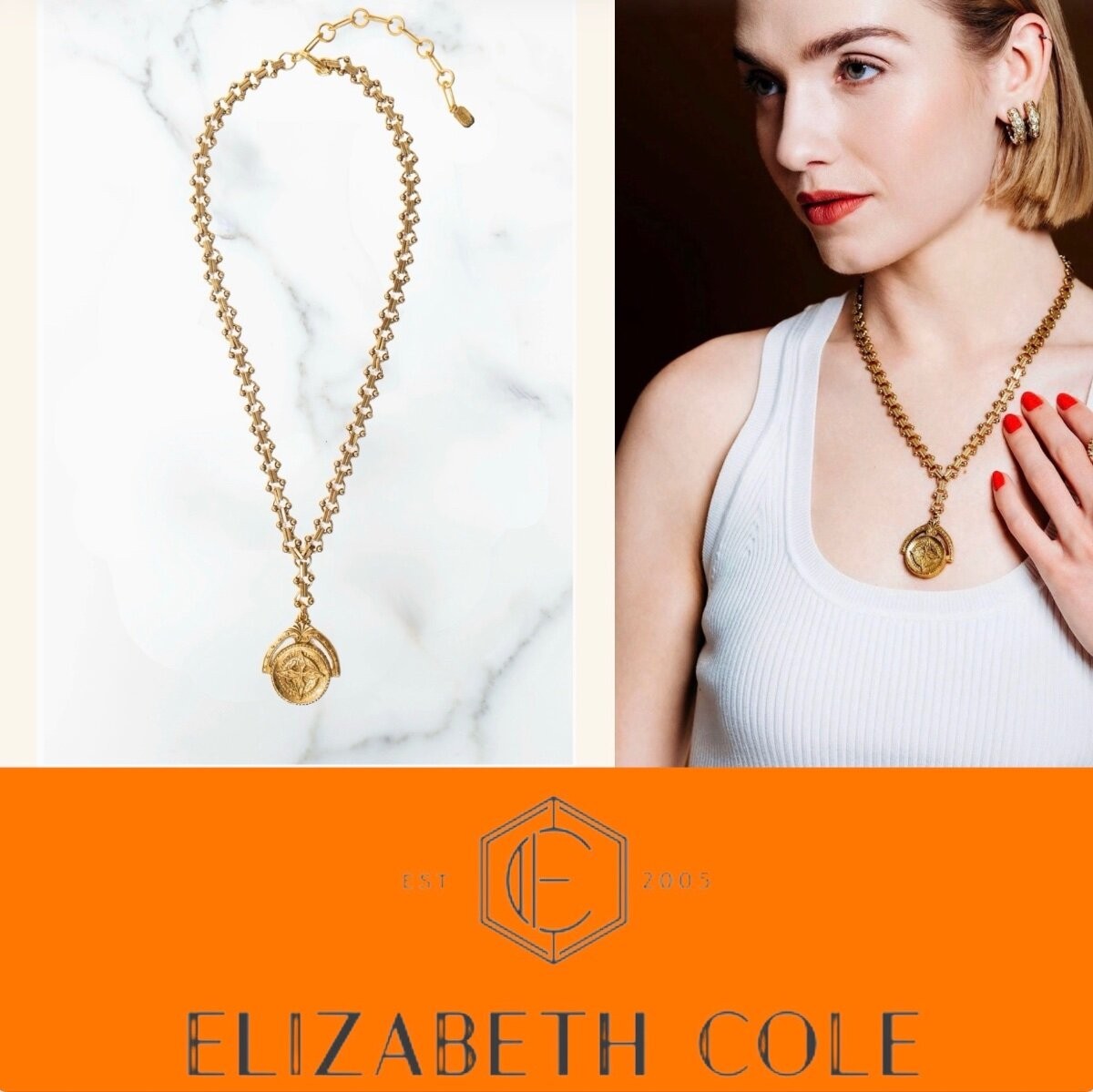 Elizabeth Cole Jewelry Shavon Necklace 24K Gold Plated