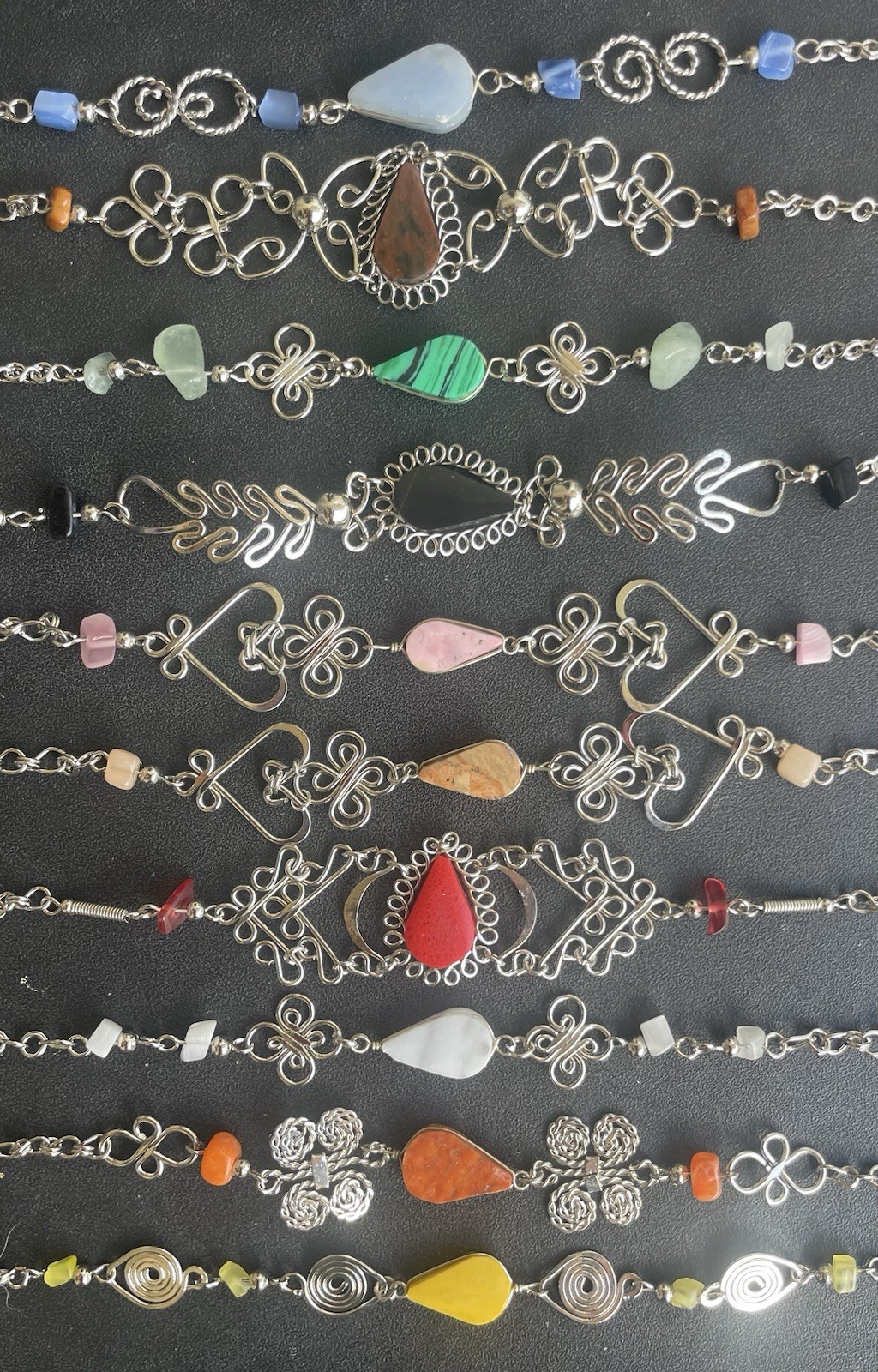 10 Peruvian Semi-precious Stone Bracelets Peru Lot Handmade As Shown