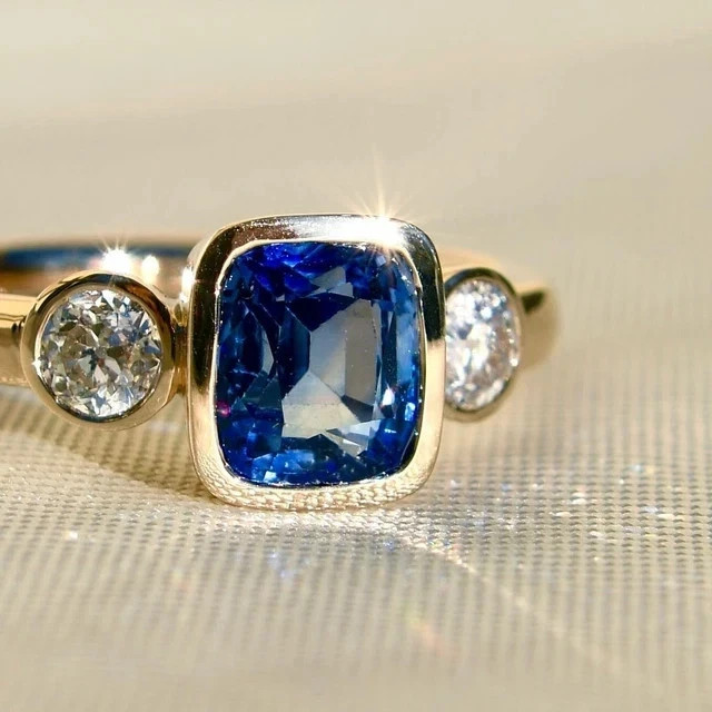2Ct Cushion Lab-Created Sapphire Diamond Engagement Rings 14k Yellow Gold Plated