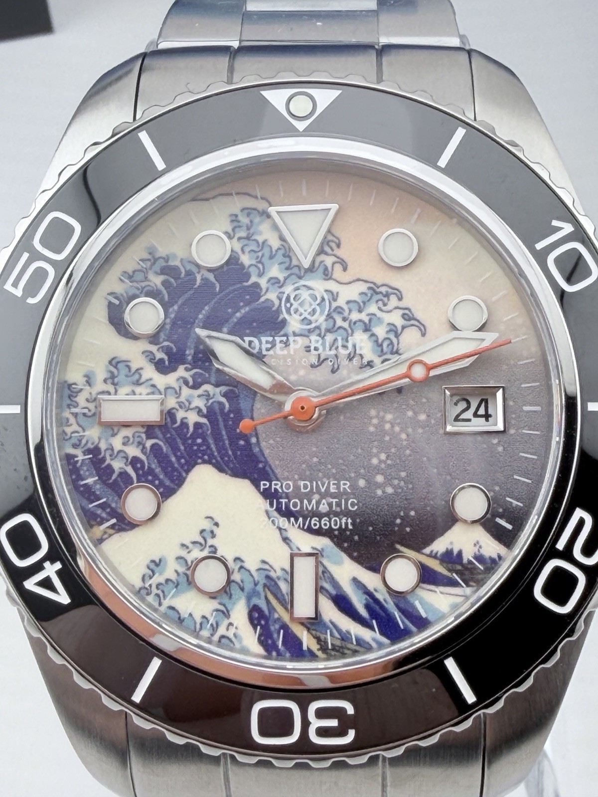 NEW Deep Blue Pro Diver Great Wave Dial Auto 200M Sapphire Full Kit #0177