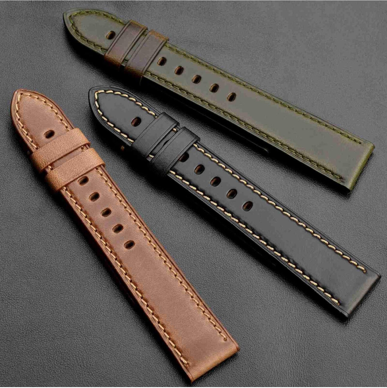 Handmade Thick Leather Antique Horween Vintage Watch Band Strap 18-24mm