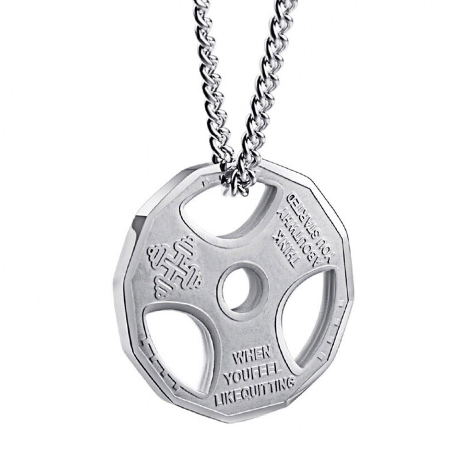 Weight Plate Gym Bodybuilding Fitness Sport Jewelry Necklace Silver