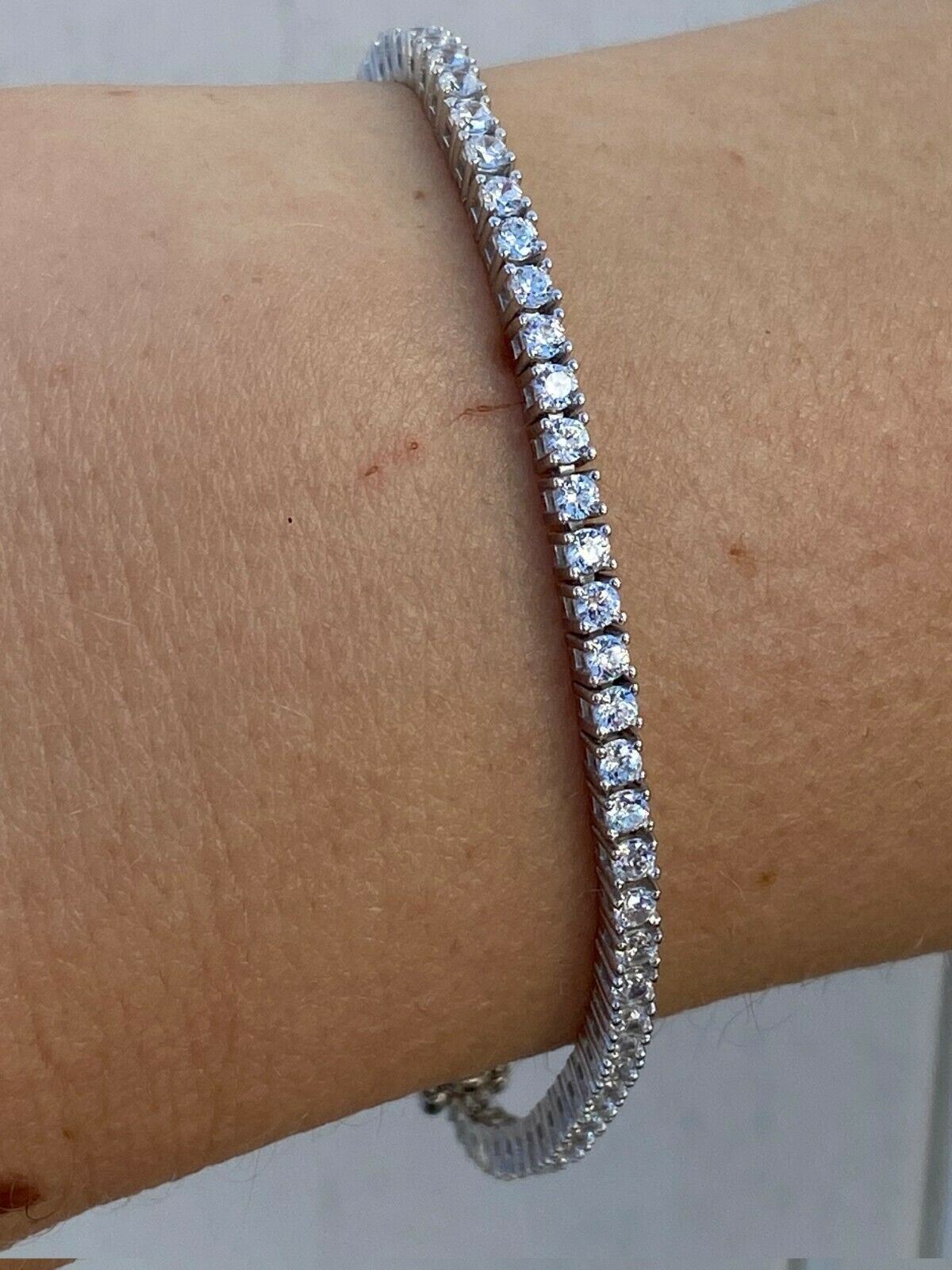 Real Silver 2mm Tennis Bracelet MOISSANITE VVS D GRA Certified Mens Ladies Iced
