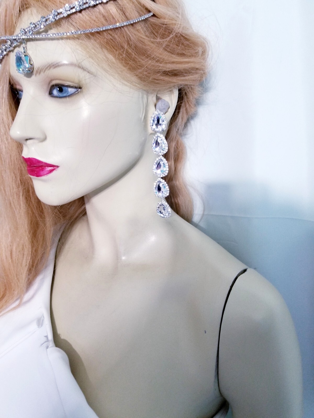 Bridesmaid Drop Dangle Chandelier Earrings 4.8 in Clear Rhinestone Pageant Prom