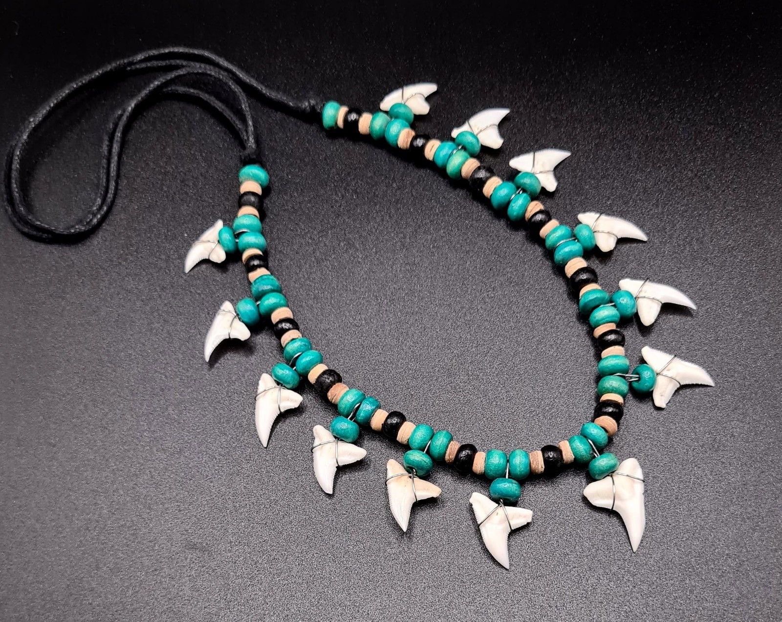 Mako Genuine Shark Teeth Necklace Handmade Wooden Beads Adjustable Jewelry