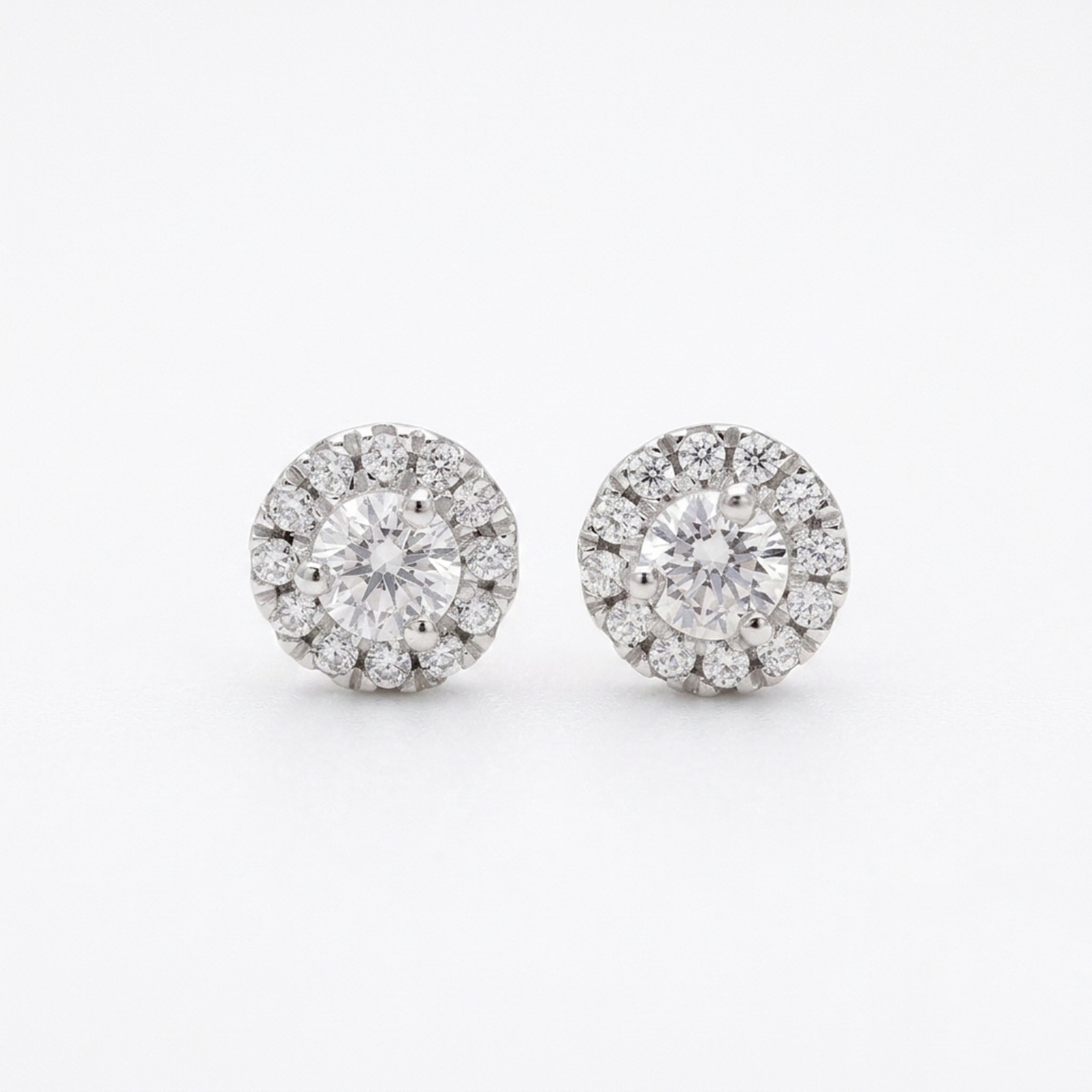 14K Solid Gold 0.50 CT Round Lab Grown Diamond Halo Stud Pushback Fine Earrings