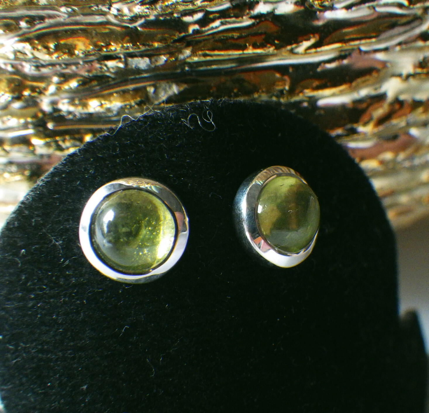JEWELRY LOT Stud Vesuvianite Silver Earrings Round Small Cabochon Idocras